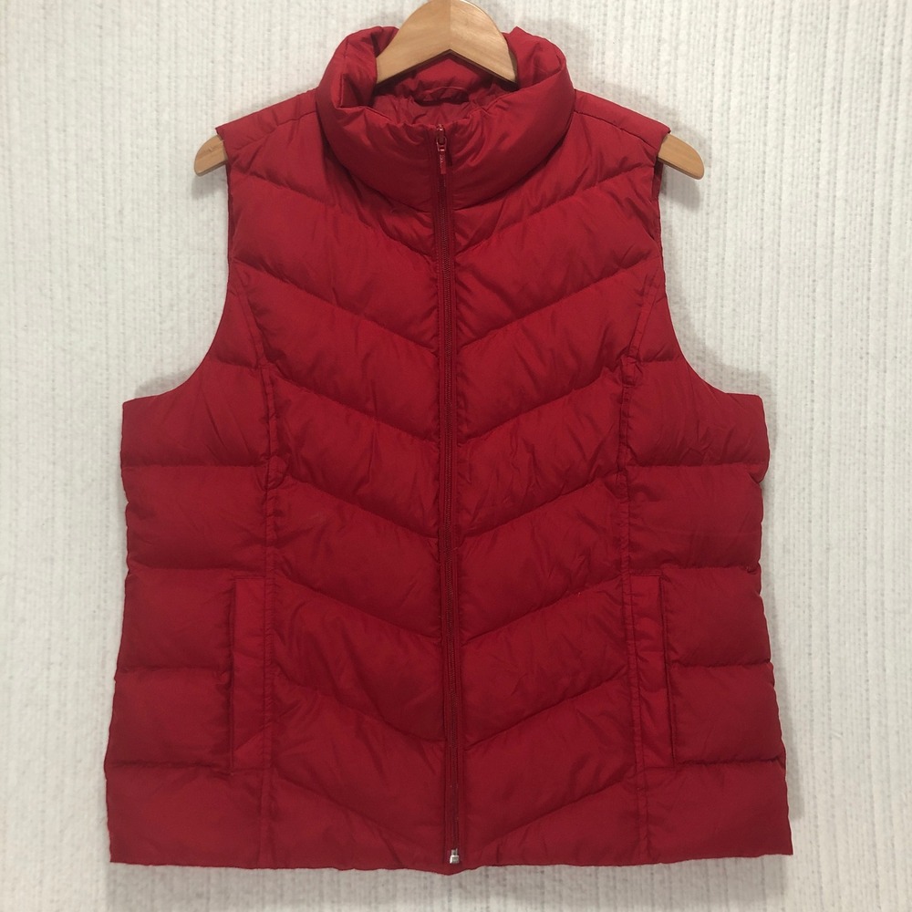 Lands' End Mens Red Down Puffer Vest Chevron Quilted Full Zip Size L 14-16 - Picture 3 of 8
